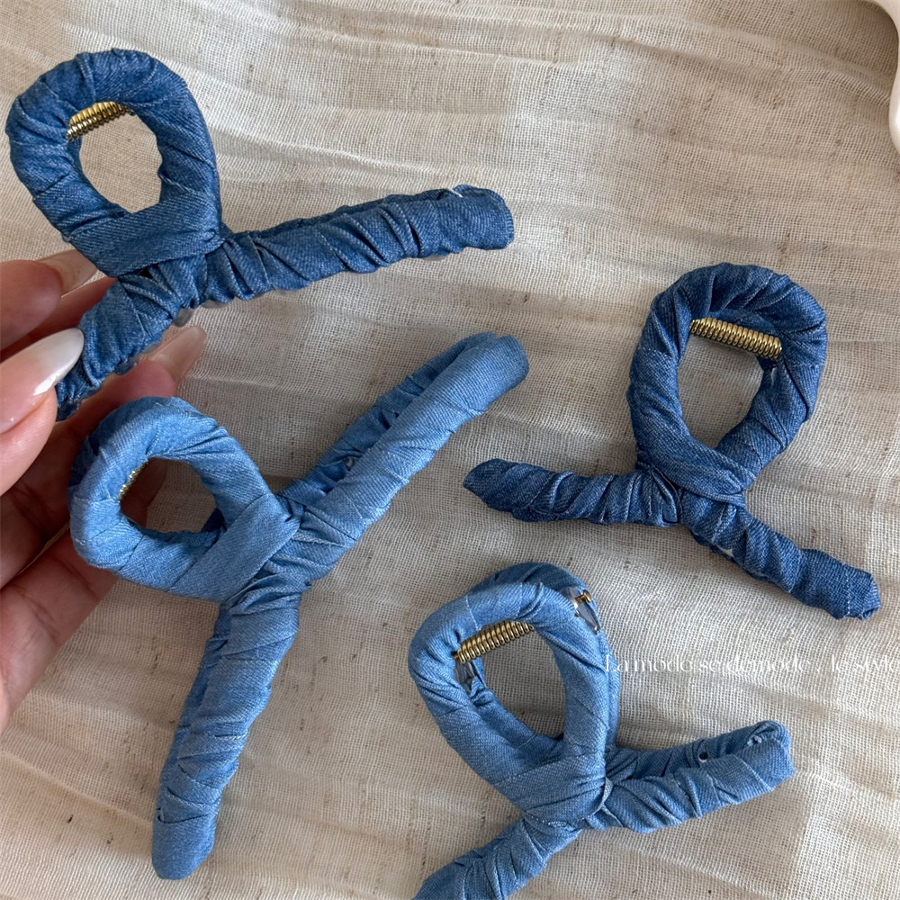 Forcina per capelli in tessuto denim avvolgente, alla moda, con clip, personalizzata, semplice, abbinabile, con clip per capelli a forma di squalo, accessori per capelli, nuovi copricapi_voghion.com