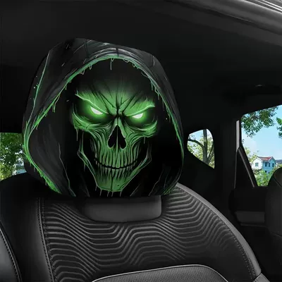 Hurts" Design, Universal for Car Interiors, Sürətlər qutusu və əl tormozu başlıqları - green-skull-2-pack