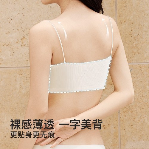 Fixed Cup Ultra-Fine Shoulder Strap Bra for Women - Summer Thin Powder Base Invisible Hiding Beautiful Back Bra - Wearable Outside - Small Backless Bra