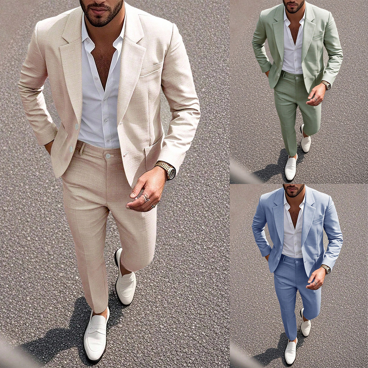 2026 Spring/Summer Cross-Border European And American Men's Set, Solid Color Elegant Banquet Dress, Light Business Suit_voghion.com