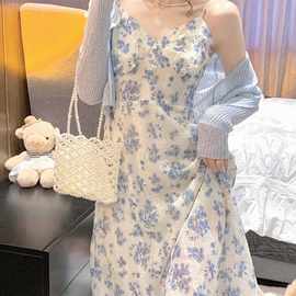 春装法式淑女减龄甜美温柔吊带碎花连衣裙两件套2025裙子夏季其他
