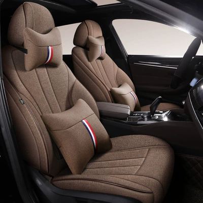 Modelə uyğun (Original) oturacaq örtükləri – Full Coverage, Breathable, Suitable for All - brown-deluxe-edition-five-seats-linen-fully-surrounded-by-front-and-rear-rows