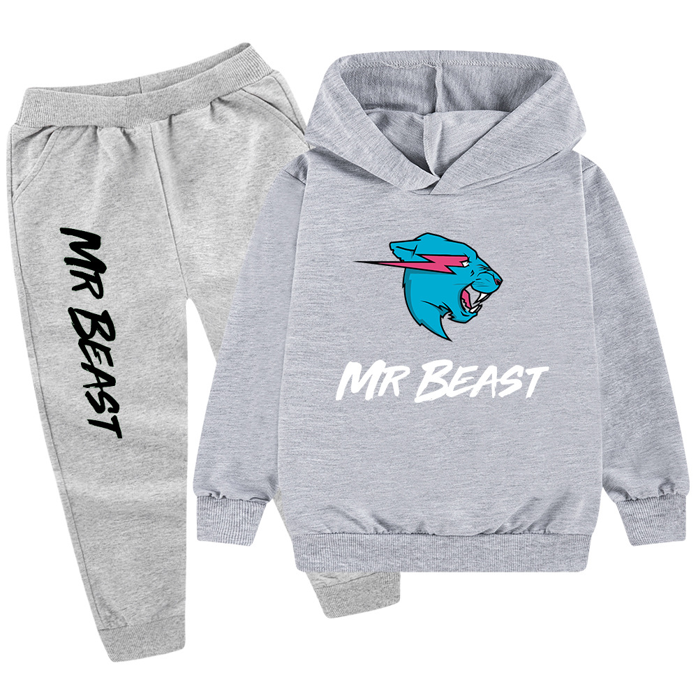 Testa di lupo MR BEAST Cartoon stampato set per ragazzi e bambini felpa con cappuccio maglione + pantaloni PB437_voghion.com