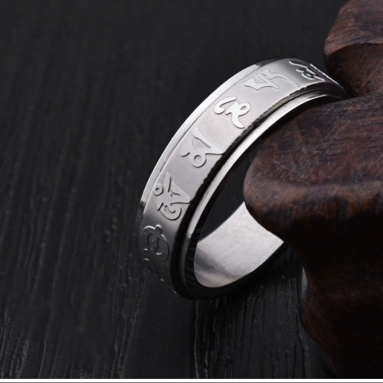 Titanic Steel Six Character Mantra Rotation Ring Classic Refers Mercele Male Finger Ringjie JZ060