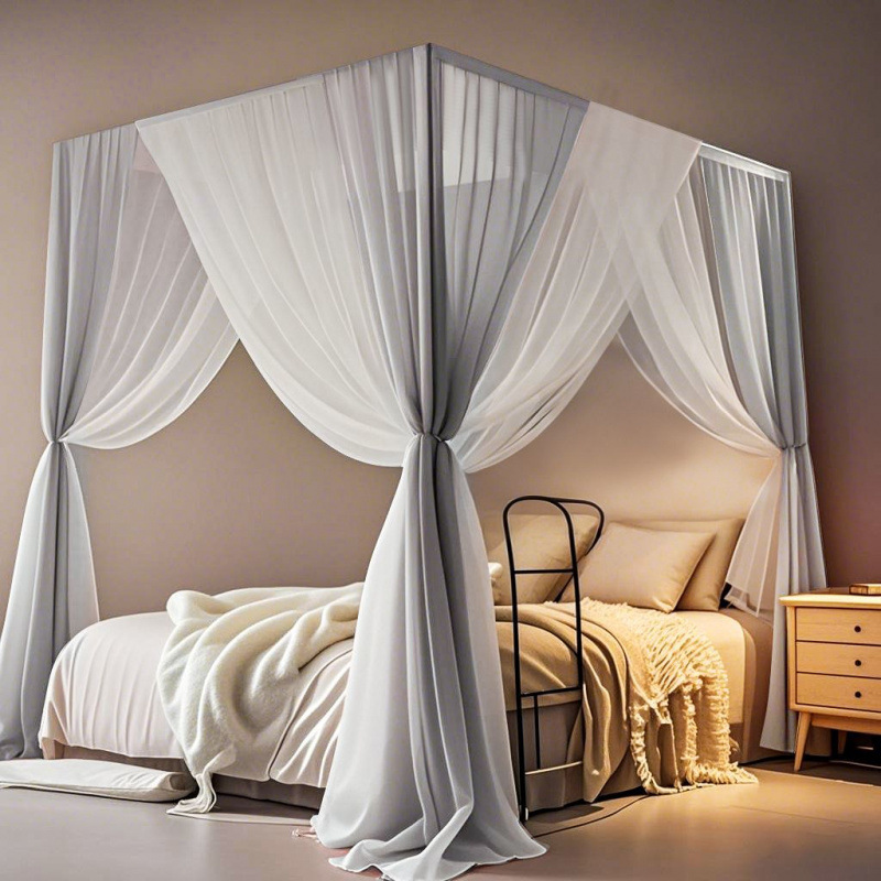 Three-Door 2025 New Double-Layer Gauze Palace Floor-Standing Mosquito Net Bedroom Princess Style Thickened Bracket Encrypted Mosquito Net Gauze