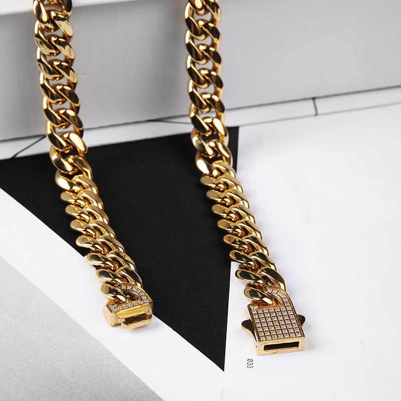 European and American titanium steel diamond Cuban chain men's stainless steel round grinding Cuban necklace bracelet wholesale