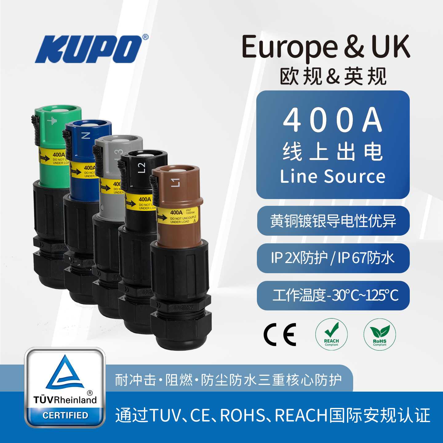 TUV KUPO欧规400A工业快速连接器ITT Powersafe PowerLock IP67