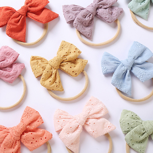 European and American children's headwear, new baby exquisite cotton embroidered bow nylon headband baby seamless headwear