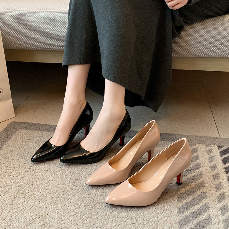 508-1-2 Plus-Size Women's Wide-Foot High-Heeled Shoes, French Style, 7cm, Comfortable, Versatile, Elegant, Professional Work Shoes