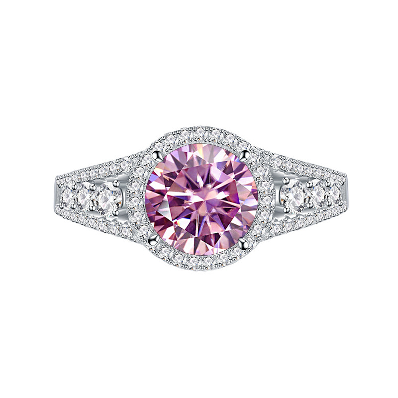 2CT anillo de piedra de diamante de color plata esterlina S925 anillo de piedra de diamante de lujo rosa azul de piedra de diamante