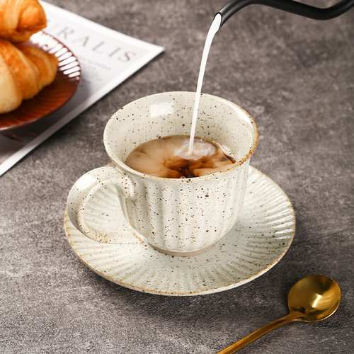陶瓷咖啡杯碟套装日式粗陶复古拉花拿铁杯简约欧式手冲咖啡杯批发