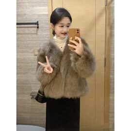 复古法式气质名媛外套女秋冬感美拉德穿搭仿皮草毛毛大衣外穿