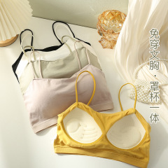 Women's strapless, no-wire, lightweight push-up sports bra with integrated fixed cups and a beautiful back design—made from pure cotton chest wrap.