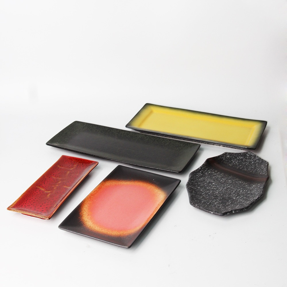 Cerámica creativa placa rectangular superficie gruesa esmerilado placa cuadrada sushi Placa de pescado placa resistente a los arañazos swing bandeja de la placa