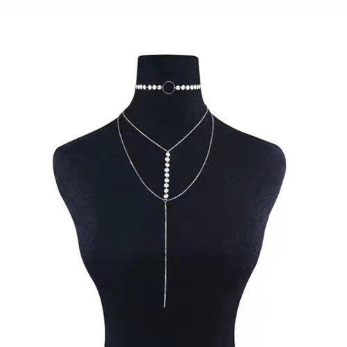 European and American fashion accessories sexy simple street style necklace handmade sequin fringe clavicle neck chain 
