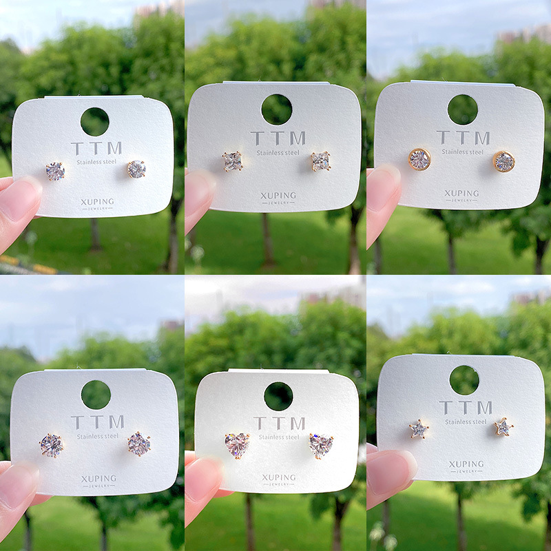 Pendientes de botón con circonita de aleación – joyería minimalista en color dorado unisex