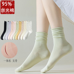 95%棉堆堆袜春秋纯棉袜子网眼中筒袜全棉女袜薄款抗起球无骨棉袜