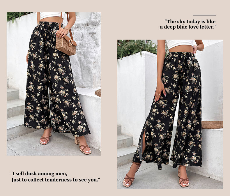 Printed Large Flared Wide Leg Pants_voghion.com