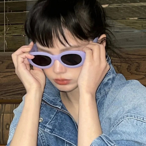 Purple oval sunglasses new slimming sunglasses high-end concave shape sunglasses anti-UV for women