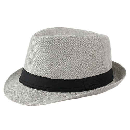 Jazz Hat British Linen Plain Top Hat with Lacing Band Unisex Rounded Edge Small Hat Sun Hat with Logo