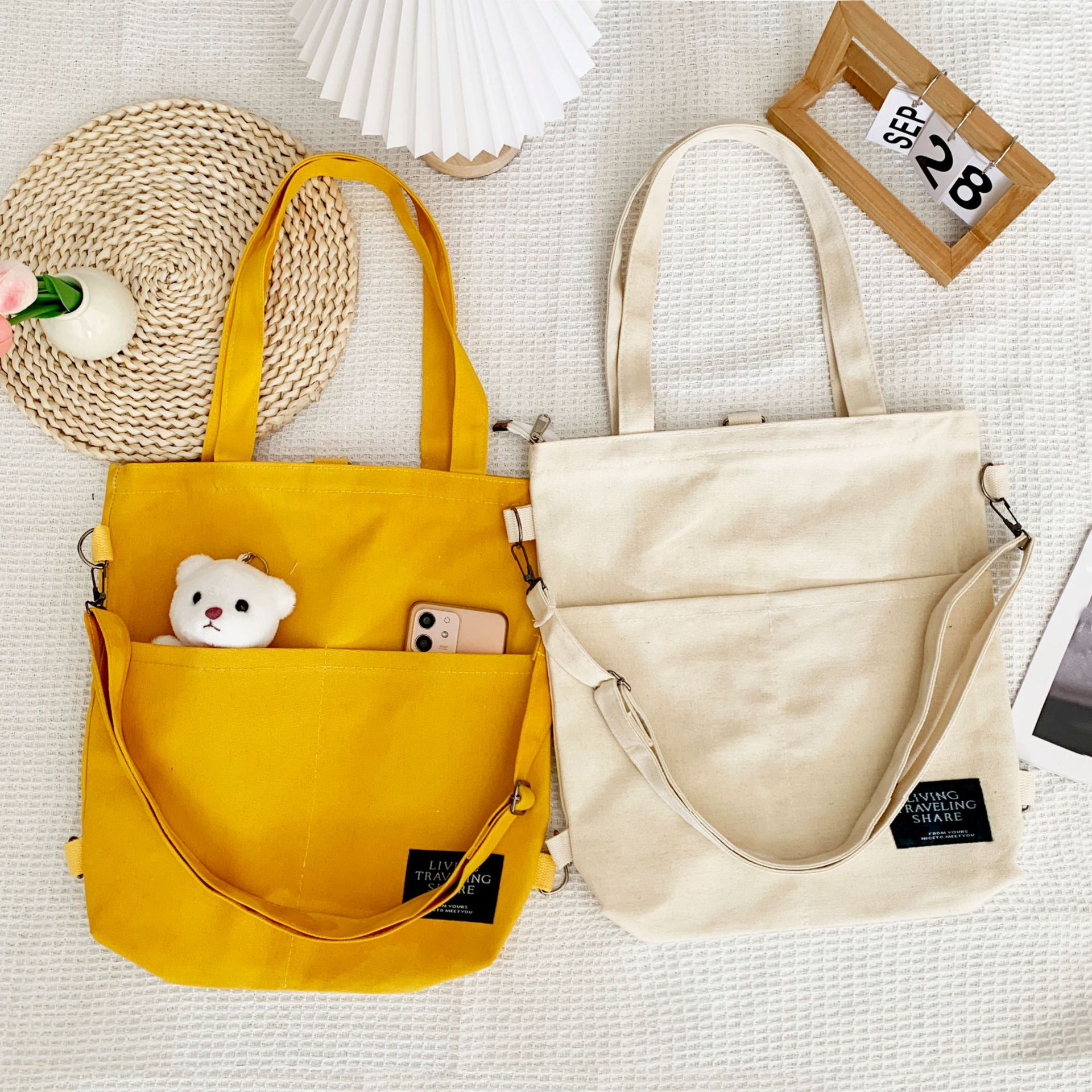 INS multiusos de las mujeres de estilo coreano bolsa de lona de moda artística estudiante universitario mochila clase tutorial bolsa de lona