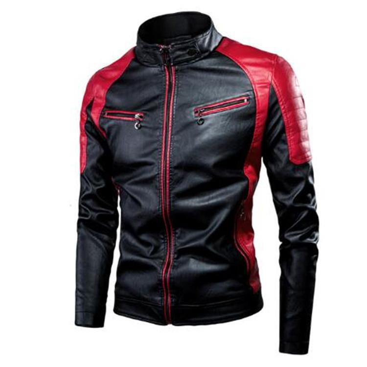 Invierno transfronterizo chaqueta de cuero de hombre de moda de empalme locomotora Amazon chaqueta de cuero retro chaqueta de cuero de hombre