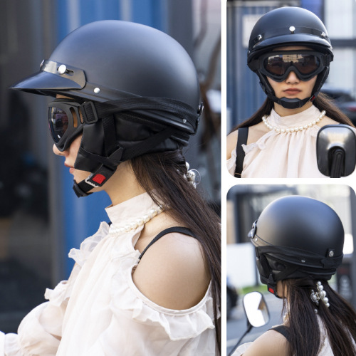 3C certified electric vehicle helmet men's and women's safety helmet battery vehicle four-season riding helmet summer retro Harley half helmet