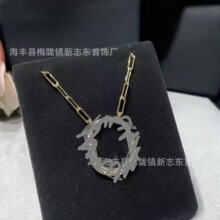 新款mini/中号suo头项链耳环厚镀金U形满钻半镶钻椭圆锁扣锁骨链
