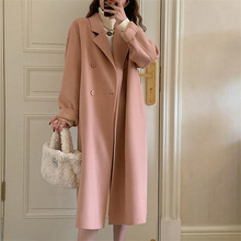 粉色雙面絨毛呢大衣女2022年秋冬季新款韓版小個子中長款呢子大衣