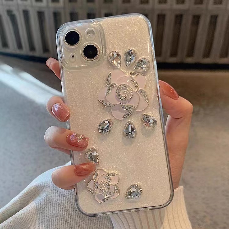 ins珠光粉高级水钻花苹果16promax手机壳iPhone14/13/12/11滴胶Xr