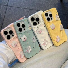 彩波点小狗公仔iPhone16ProMax陨石纹苹果15/14软13/12手机壳防摔