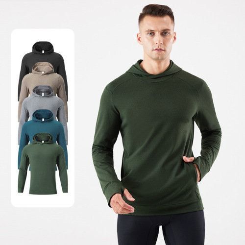 Cross-border Autumn and Winter Men's Fleece Lined Hooded Sweatshirt Outdoor Warm Sports Casual Hooded Sweatshirt Fitness Training Top
