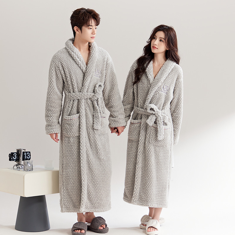밤가운 잠옷 여성의 겨울 두꺼운 플란넬 목욕 가운 봄과 가을 기모 긴 남자 부부의 산호 양털 목욕 가운