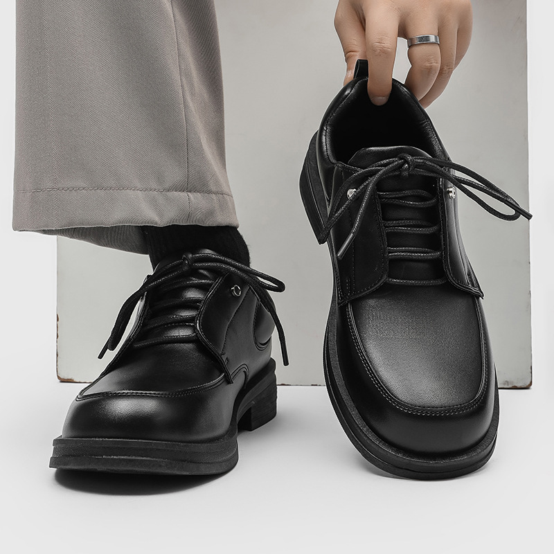 Derby ShoeVault à bout carré pour homme, semelle épaisse rehaussante, style britannique noir, idéal pour le travail, les loisirs, les jeunes, le style rétro ou les déplacements quotidiens._voghion.com