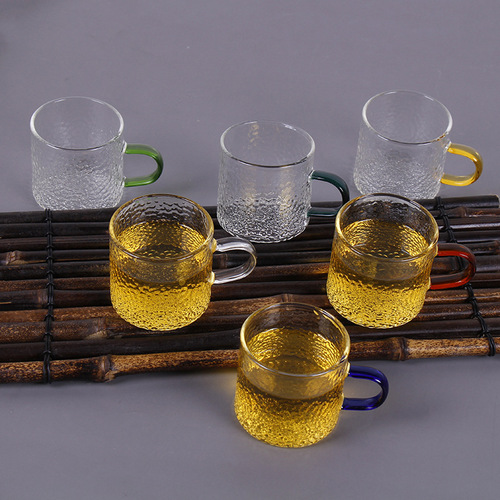 Japanese hammer pattern thickened high borosilicate glass cup with handle small tea cup Kung Fu tea set with handle small tea cup wholesale