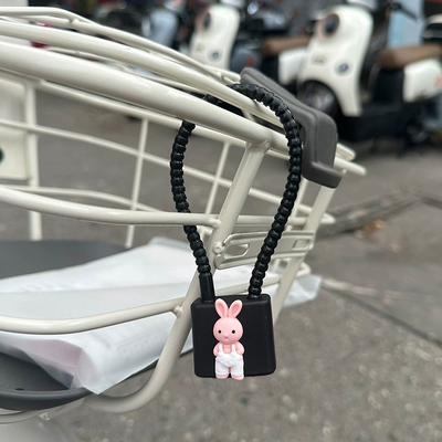 Helmet lock basket lock aluminum alloy front - 20cm-thick-steel-cable-rope-key-style-black-pink-strap-rabbit