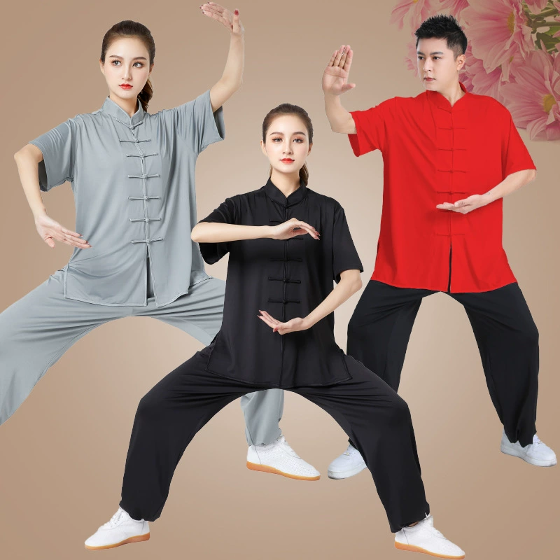 Одежда для тайцзи, женская одежда для практики, Мужская весенняя одежда в китайском стиле, одежда для тайцзи, костюм для ушу для среднего и пожилого возраста с короткими рукавами