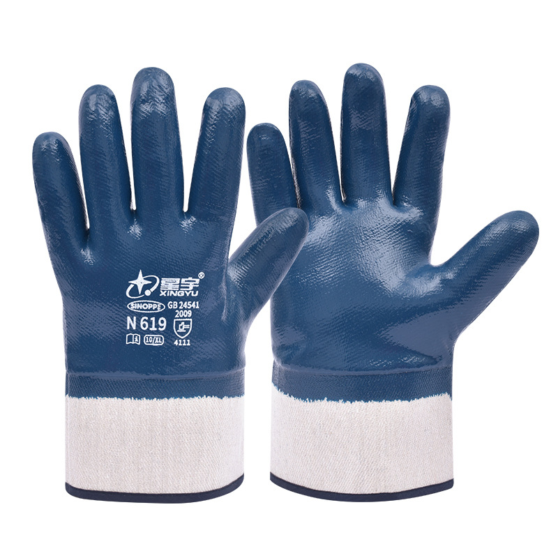Xingyu N619 guantes de nitrilo resistentes al aceite grueso antideslizante desgaste lienzo pegamento recubrimiento de pegamento de protección industrial mantenimiento