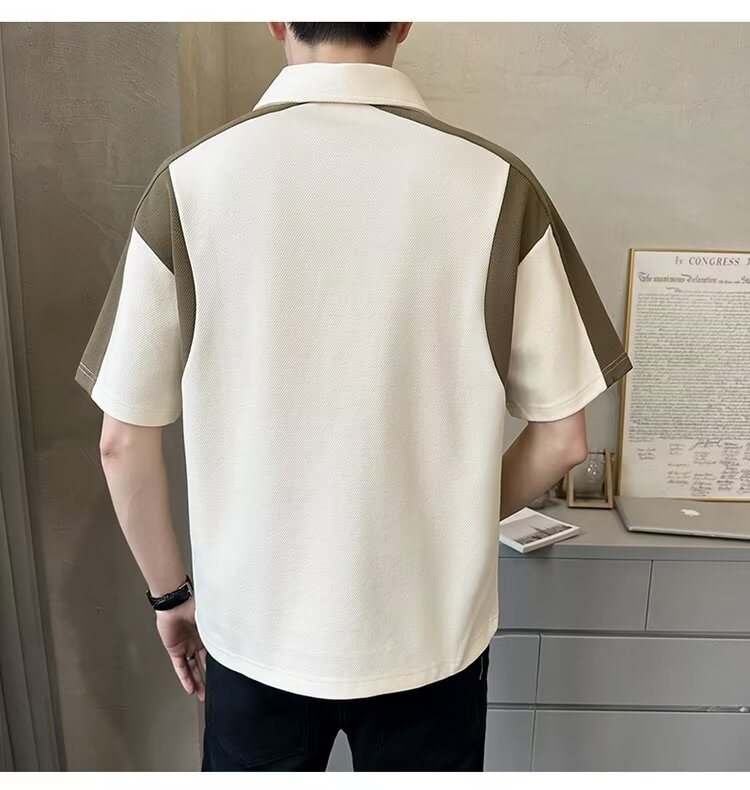Herren Patchwork Polohemd Atmungsaktives Baumwoll Casual Shirt_voghion.com
