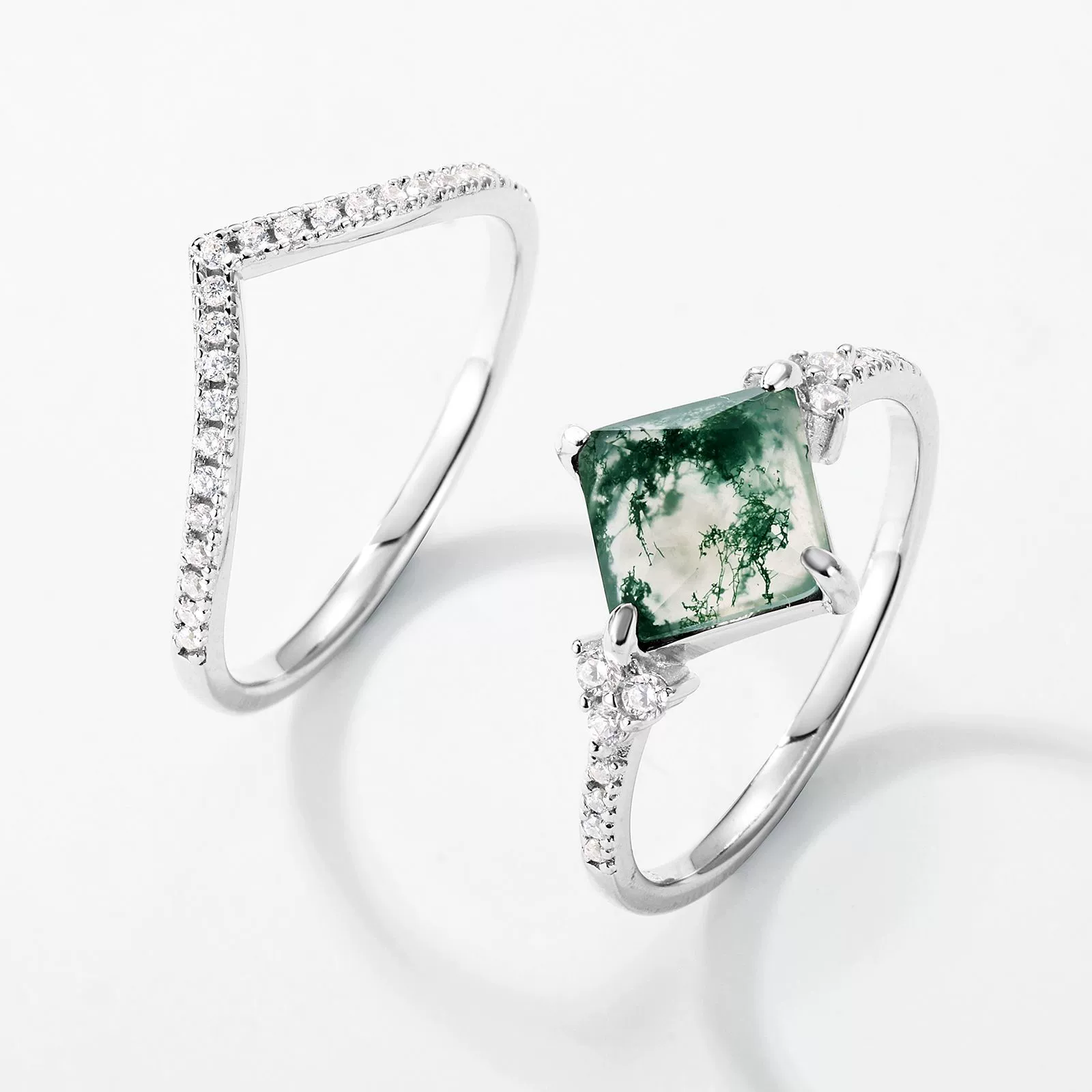 (Cross-border trading), natural water, agate aquatic plants, ring, Amazon, silver 925 sample