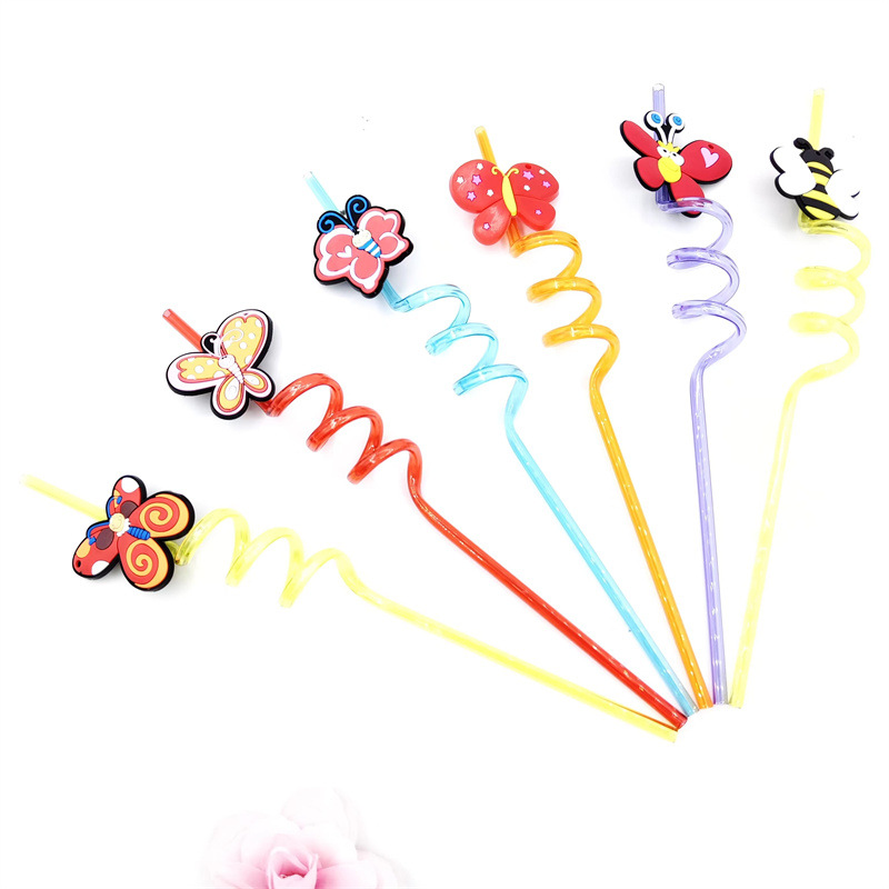 Cross-border PVC bar fiesta paja al por mayor forma creativa paja niños dibujos animados saludable juguete de paja de plástico