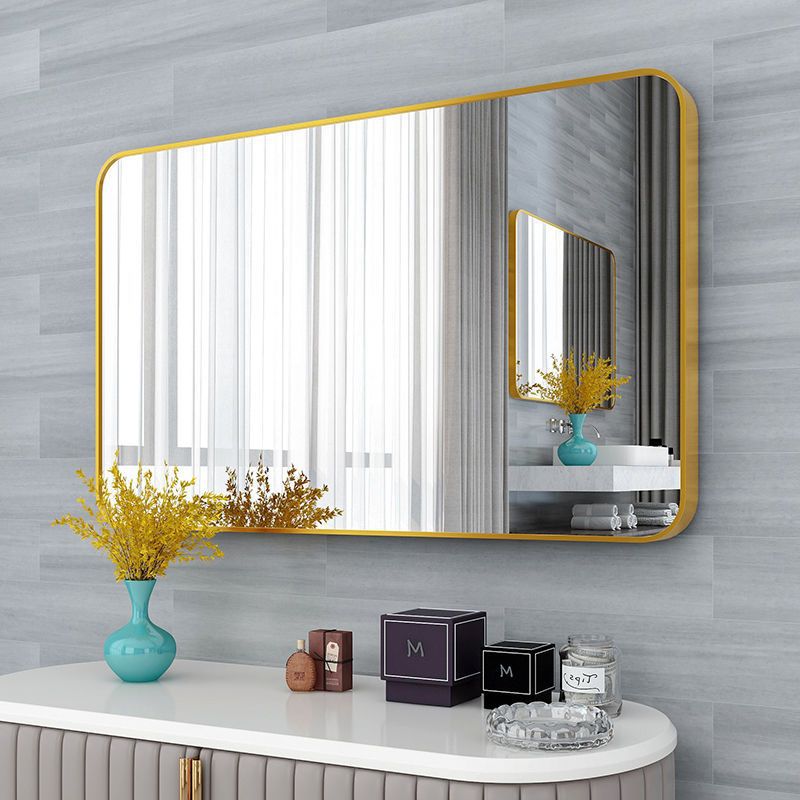 Aluminum Alloy Bathroom Mirror Bathroom Mirror Wall-mounted Household Simple Self-adhesive Wall-mounted Toilet Toilet Makeup Mirror