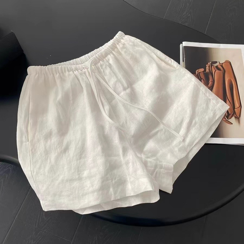 White Linen Shorts for Women, Summer 2026 New Style, Petite, Loose Fit, Slimming, Elastic Waist, A-Line Casual Wide-Leg Pants White Linen Shorts for Women, Summer 2026 New Style, Petite, Loose Fit, Slimming, Elastic Waist, A-Line Casual Wide-Leg Pants