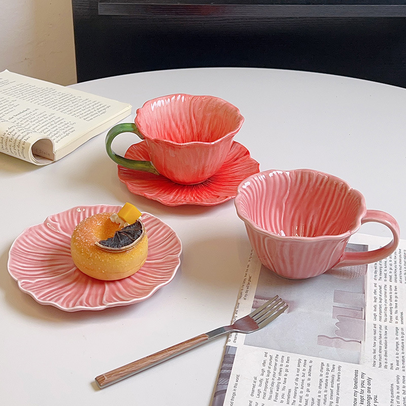 虞美人花朵陶瓷杯纹理铃兰花咖啡杯套装陶瓷马克杯釉下彩水杯现货|undefined