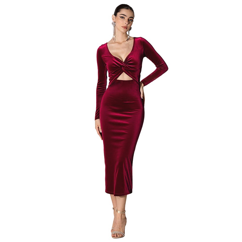 Women's Elegant Slim Fit V-Neck Bodycon Dress