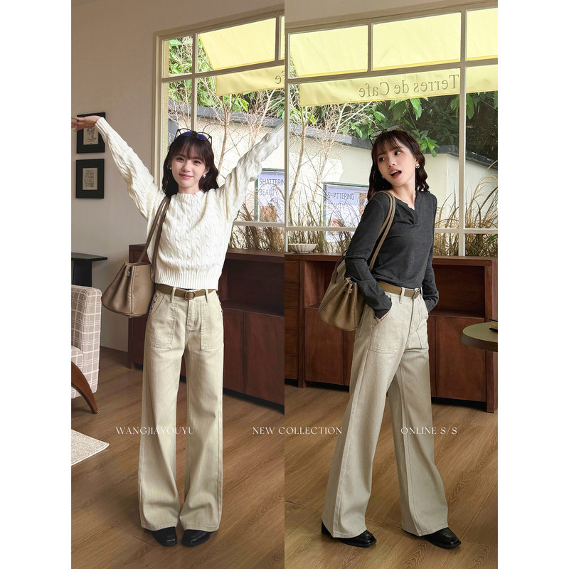 【Light Moss Khaki】Best-selling 26 new early autumn slim-fit narrow wide-leg jeans for women
