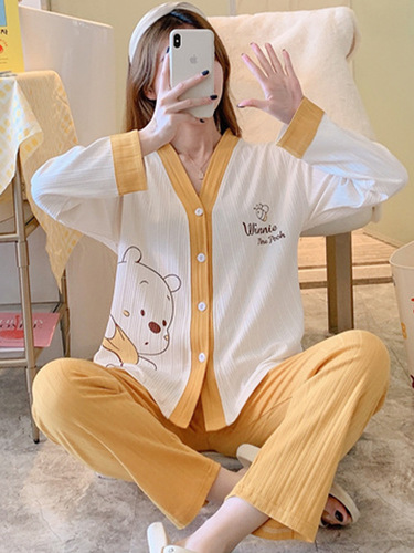 Ladies' Spring and Autumn Pure Cotton Long Sleeve 2025 High-End Ink Wash Painting Open Shirt Home Wear Set