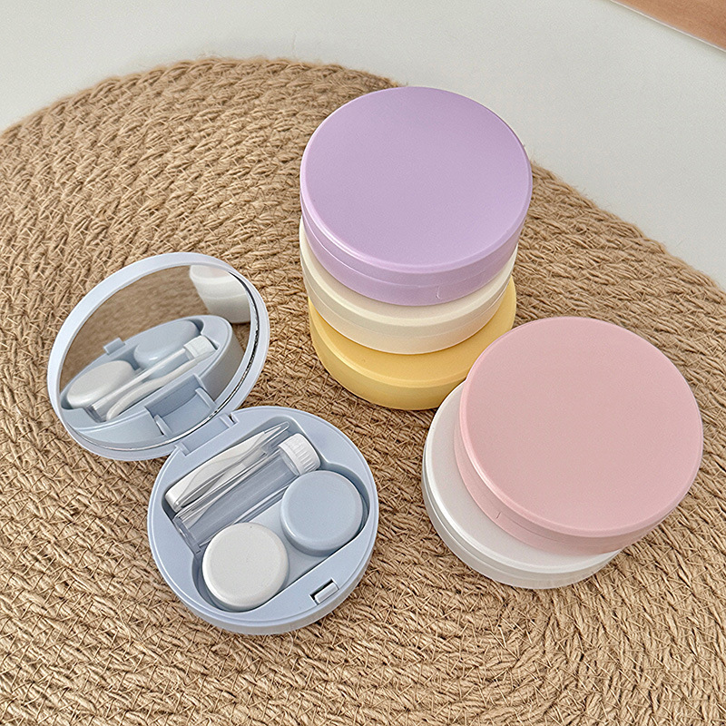Beautiful pupil box ins round flat simple contact lens box companion box cartoon care portable companion material box