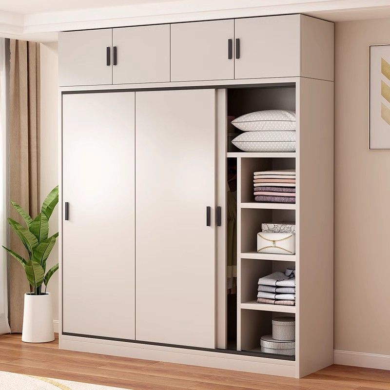 All Solid Wood Wardrobe Home Bedroom Fir Sliding Simple Modern Small Apartment Children's Storage Cabinet Wardrobe Rental House