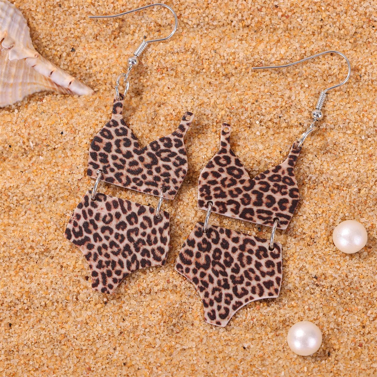 1 Pair IG Style Casual Stripe Swimsuit Leopard Asymmetrical Arylic Drop Earrings display picture 3